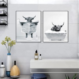 ZFTCN Funny Newspaper Animal Wall Art, Animal Wall Pictures on Toilets, Black and White Canvas Pictures, Bathroom Bedroom Decoration, Frameless (Double, 20 x 30 cm x 2)