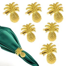Gold Set of 6 Pineapple Napkin Rings Tropical Napkin Ring Holders Yellow Fruit Napkins Rings Bulk Baby Shower Napkin Buckles Wedding for Easter Wedding Table Setting