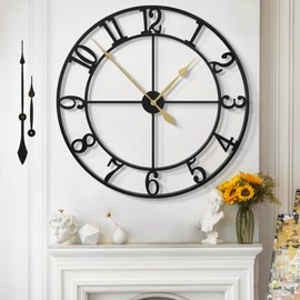 Mee 2ou Large Wall Clock For Living Room Decor - 80cm/ 32 Inches Nearly Silent Non-Ticking Metal Wall Clocks Battery Operated, Vintage Decorative Modern Wall Clock For Bedroom, Office, Farmhouse Decor