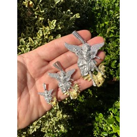 Hip Hop MOISSANITE St Michael Slaying Dragon Pendant 925 Silver & 14k Gold Necklace Iced - Small (1.25")