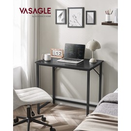 VASAGLE Computer Desk, Gaming Desk, Home Office Desk, for Small Spaces, 19.7 x 31.5 x 29.5 Inches, Industrial Style, Metal Frame, Black with Wood Grain ULWD038B56