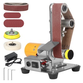 SI FANG Electric Belt-Sander Polishing-Grinding Knife Sharpener, 7 Speed Adjustable Mini Power Sanding Machine Bench Grinder 13x1.2inch Belts For DIY Model Crafts Jewelry Making, Wood Metal Working
