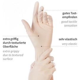 FRANZ MENSCH Hygostar Latex Gloves Med Grip Powder-Free Pack of 7/S White L 24 cm Disposable Disposable Gloves Pack of 100