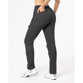 FLEFRM Womens Hiking Pants Lightweight Quick Dry Cargo Joggers Water Resistant Elastic Nylon Pants for Athletic Workout Travel Fishing with Zipper Pockets Regular Tall Inseam 30"/32"/34"/36" Black