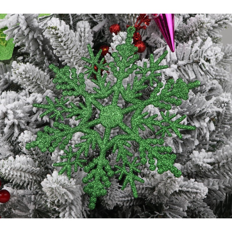 12pcs Glitter Snowflake Ornament for Christmas Tree Decoration-7 Inch,Emerald Green