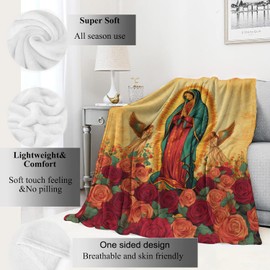 VODRM Virgin Mary with Rose Blanket Our Lady of Guadalupe Retro Throw Blankets,Birthday Gifts for Kids Girls Women,Lightweight Soft Fleece Cozy for Sofa Couch Bed Room Spiritual Decor 40x50in