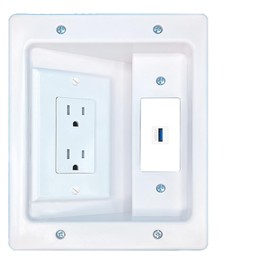 RiteAV USB-3 Recessed Wall Plate Cable Concealer Management Kit with Power Outlet Hides Cords and Cables