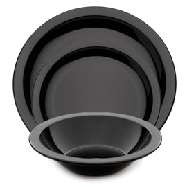 Harfield Tableware 3 Piece Tableware Set Dining Plates & Bowl Virtually Unbreakable Reusable Polycarbonate (Black)