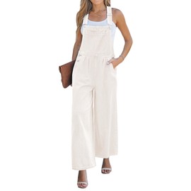 Luvamia Cute Overalls for Women - White Denim Jumpsuit with Wide Leg - Baggy Fit - Cream White X-Large Fits Size 16 / Size 18