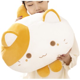 Cute Soft Round Tabby Cat Kitten Stuffed Animals Cat Kitten Plush Toys Cat Kitten Plushies Throw Pillow Cat Kitten Hugging Cuddly Cat Kitten Doll Pillow Gift for Kids and Lovers (Yellow)