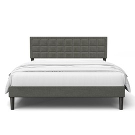 Nazhura Full Size Bed Frame Upholstered Modern Low Profile Platform with Tufted Headboard/No Box Spring Needed/Linen Fabric Upholstery/Charcoal Grey (Charcoal Grey, Full Size)