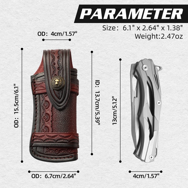 Leather Pocket Knife Pouch with 5 "Folding Knife Holster with