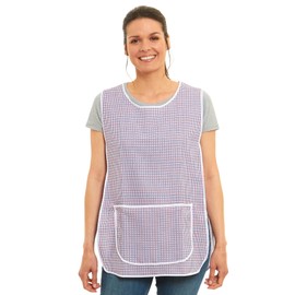 Ladies Dogtooth Design With Piping Tabard Apron Overalls Front Pocket Stylish Tabards for Women Casual Aprons for Women to Use in Home Kitchen Restaurants Coffee Shops UK Made (M, Red)