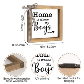 pechpell Home is Where My Boys are Sign, 6×6 Inch Wood Framed Mothers Day Gifts for Mom, Family Quote Decor Home Desk Shelf Table Living Room