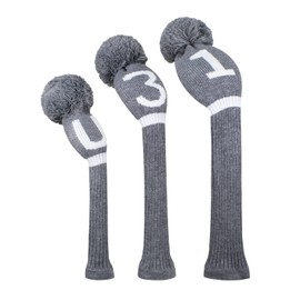 Scott Edward Grey Knit Golf Club Cover for Woods and Driver Head Covers Protect Driver Wood(460cc) Fairway Wood and Hybrid/UT Set with Big Number (1*DR 1*FW 1*UH)