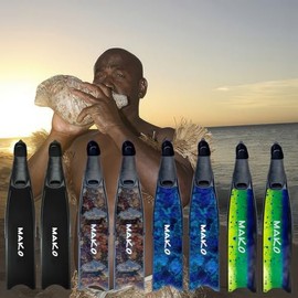 MAKO Big Kahuna Freedive Fins – Size 14-15 Long Blade Freediving Fins – Extra Wide Foot Pocket – 3D Reef Camo Polymer Blades – Soft Flex – Designed for Big Divers with Large Feet