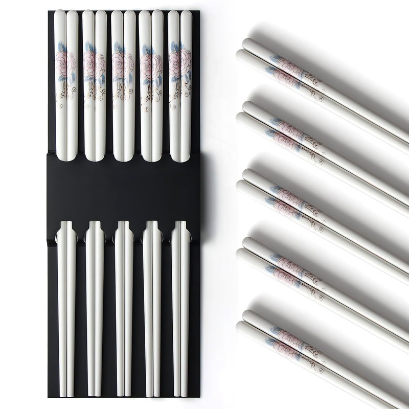 IQCWOOD 5 Pairs Ceramic Chopsticks, Bone China Chinese Reusable Chopsticks