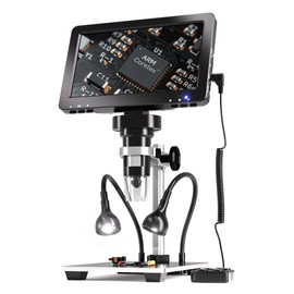 7Inch LCD Digital Microscope 1200X, HD Microscope Wired Remote Soldering Electronic Microscope with LED Lights 12MP Camera Sensor