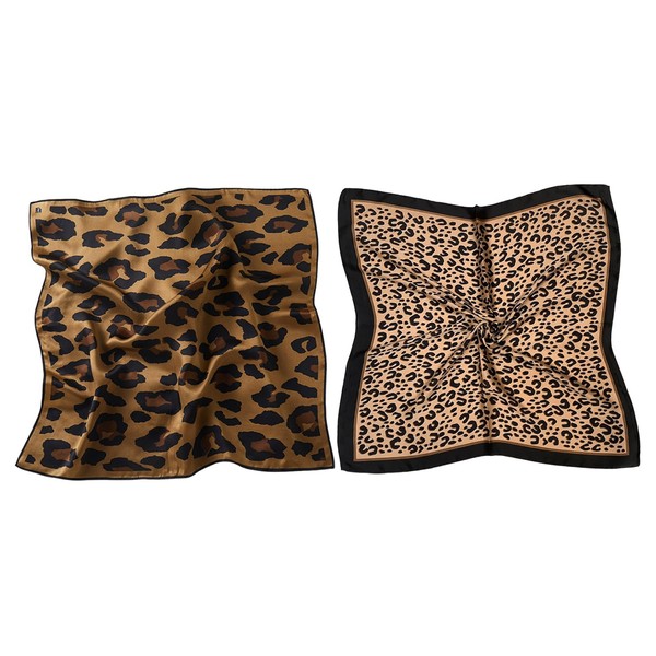 YSDYY 2 pieces leopard print square scarf, retro printed silk