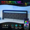 Queen Size Bed Frame LED Upholstered Headboard Platform Bed Frame