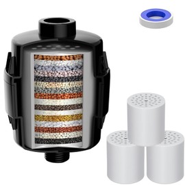 20 Stage High Output Shower Filter, Shower Head Filter for Hard Water, with 3 Replaceable Filter Cartridges-for Removing Chlorine and Fluoride-Reduces Skin Dry Itchy-Protects Hair, Matte Black