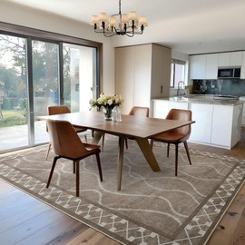 Woottpe Washable Area Rugs 8x10, Non-Slip Rugs for Living Room Bedroom, Low Pile Large Soft Alfombras, Modern Bordered Home Floor Rugs for Kids Playroom Office Dining Room Farmhouse, Brown