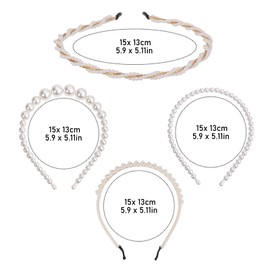 Yolev Pack of 4 Pearl Headband Headbands Women Girls Faux Pearl Headband White Rhinestone Bridal Headband Wedding Hair Accessories Women Girls Headband Birthday Party Valentine's Day Gifts