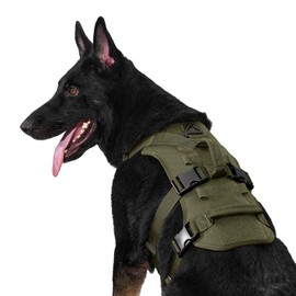 OneTigris Dog Harness, T-Bone Tactical Harness with 2 Handles, Escape Proof, Adjustable Chest Harness for Dogs, Hunting, Hiking, Training, Walking, Outdoor Activities (Green, XL)