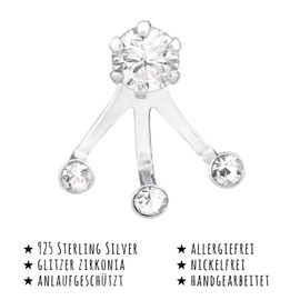 Monkimau Women's Earrings Zirconia Double Stud Earrings Made of 925 Sterling Silver Real Silver with 6 Crystals, Sterling Silver