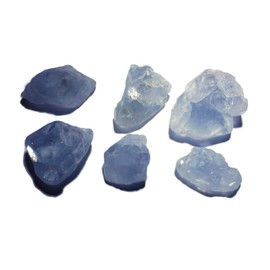 6pc Set Raw Celestite Celestine Small Rough Naturally Semi-Faceted & Semi-Translucent Healing Crystal Gemstone Specimen From Madagascar for Wire Wrapping, Meditation, & Metaphysical Uses, Small, Raw Crystals