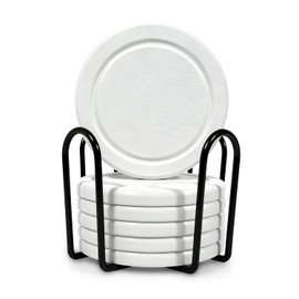 Absorbent Diatomaceous Earth Coasters Set of 6, with Holder & Cork Backing