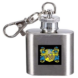 Goorlay Family Crest Surname Coat of Arms 1oz Hip Flask Kerying Engraved