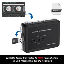 Portable Cassette Player, USB Cassette to MP3 Converter, Cassette Audio Music to Digital Converter with Headphones, No PC Required