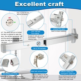 suermany Commercial Door Push Bar Panic Exit Device with Exterior Lever with Alarm, 27.5” Stainless Steel Panic Bars for Exit Doors, Panic Bar Emergency Door Hardware for Wood Metal Doors