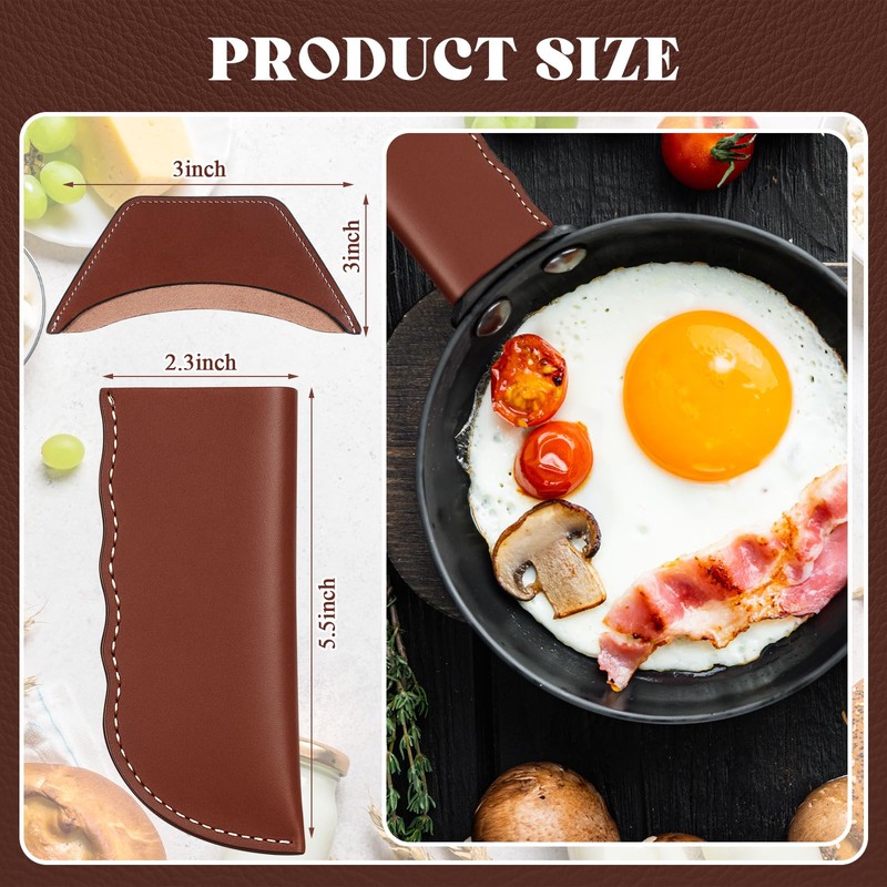 Baderke 4 Pcs Leather Cast Iron Handle Cover Handmade Leather