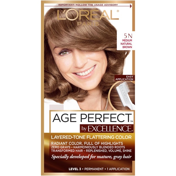 L'Oreal Paris ExcellenceAge Perfect Layered Tone Flattering Color, 5N Medium Natural Brown (Packaging May Vary)