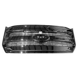 IKON MOTORSPORTS Front Bumper Grille with Emblem Recess, Compatible with 2015-2017 Ford F-150 Lariat/King Ranch, Chrome Matte Black ABS Plastic Replacement Front Bumper Hood Grill Assembly 1PC