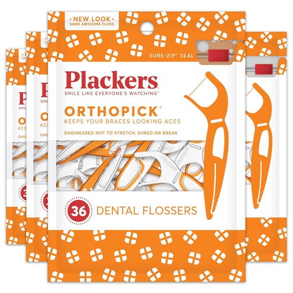 Plackers Orthopick Dental Floss Picks for Braces, 36 Count (Pack