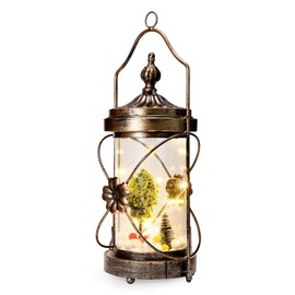 Christmas Lantern Lights, Christmas Snow Globe Lantern Indoor Decoration with 10 LED Fairy Lights and Christmas Tree, Battery Operated, Xmas Gift