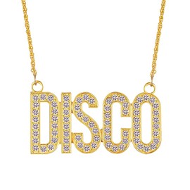 Liitata Disco Sign Necklace Bling Hiphop Gold Chain Rock Star Rapper Punk Gold Chain 80s 90s Costume Accessory Statement Necklace for Men Fancy Dress Carnival Theme Party