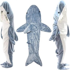 Shark Blanket Sleeping Bag, Flannel Shark Blanket, Shark, Wearable Blanket, Pajamas, Sleeping Bag for Adults, Kids, Cute Fluffy, Stylish, Warm, Cold Protection, Nap Blanket, Cooling Protection, Shark Sleeping Bag, Flannel Sleeping Bag, Women's, Men's, Cu