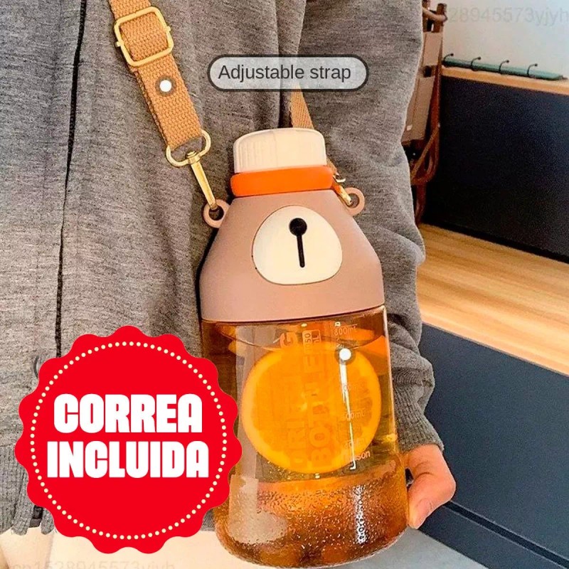 FANSON Botella Agua Oso Kawaii 1lt Tritan Lonchera Vaso Escuela