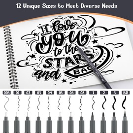 JIANTA Calligraphy Pens, 12 Pcs Black Calligraphy Set for Beginners, Hand Lettering Fineliner Pens, Calligraphy Pens for Writing, Calligraphy Book, Bullet Journal Accessories, Black Drawing Pen