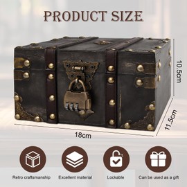 Ventufelix Vintage Schatztruhe aus Holz mit Schloss - Piraten Schatzsuche Kiste für Aufbewahrung, Kindergeburtstag Dekoration & Sparschwein - Schatzkiste Kinder Klein (18 x 11 x 10cm) (Grau)