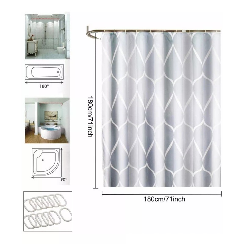 THE9SHOP Cortina De Baño Lavable 180x180cm, Impermeable, Con Ganchos