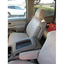 Durafit Seat Covers, C2211 Beige Leatherette Seat Covers for 2003-2007 Chevy Tahoe, Suburban and GMC Yukon Front Captain Chairs with Side Impact Airbags and Drivers Electric Controls.