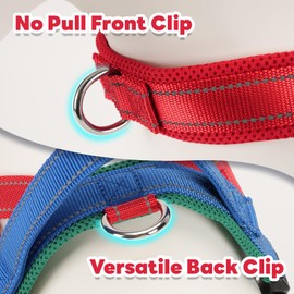 No Escape Dog Harness Medium Sized Dog, Neck Training No Pull Adjustable Lightweight Nylon Dog Harness for Medium Bulldog, Reflective Soft Vest with Traffic Handle, Red/Blue, L
