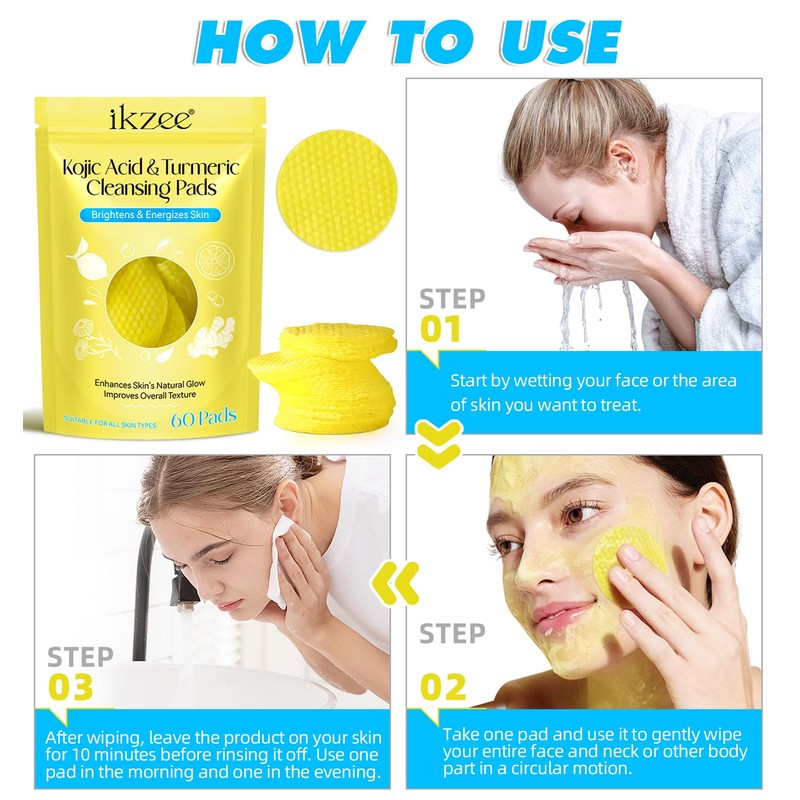 Kojic Acid and Turmeric Cleansing Pads - 60pcs Brightening and