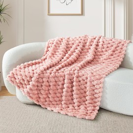 Whale Flotilla Cuddly Blanket, Fluffy Blanket with 3D Jacquard Pattern, Exquisite and Warm Blanket, Sofa Blanket for All Seasons, 130 x 150 cm, Pink