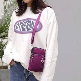 VINAIDA Small Crossbody Purses for Women,Mini Cell Phone Travel Purses with Crossbody Strap and Wallet,Nylon Lightweight Arm Bag Plus Size Crossover Long Shoulder Strap Dark Purple